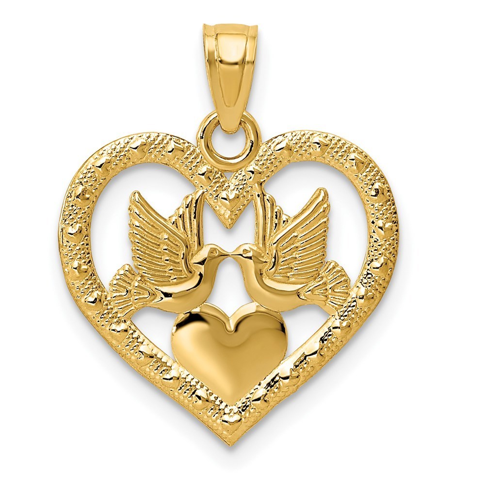 14k Polished Doves In Heart Pendant